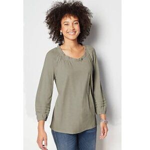 J.Jill Pleated-Sleeve Knit Peasant Top